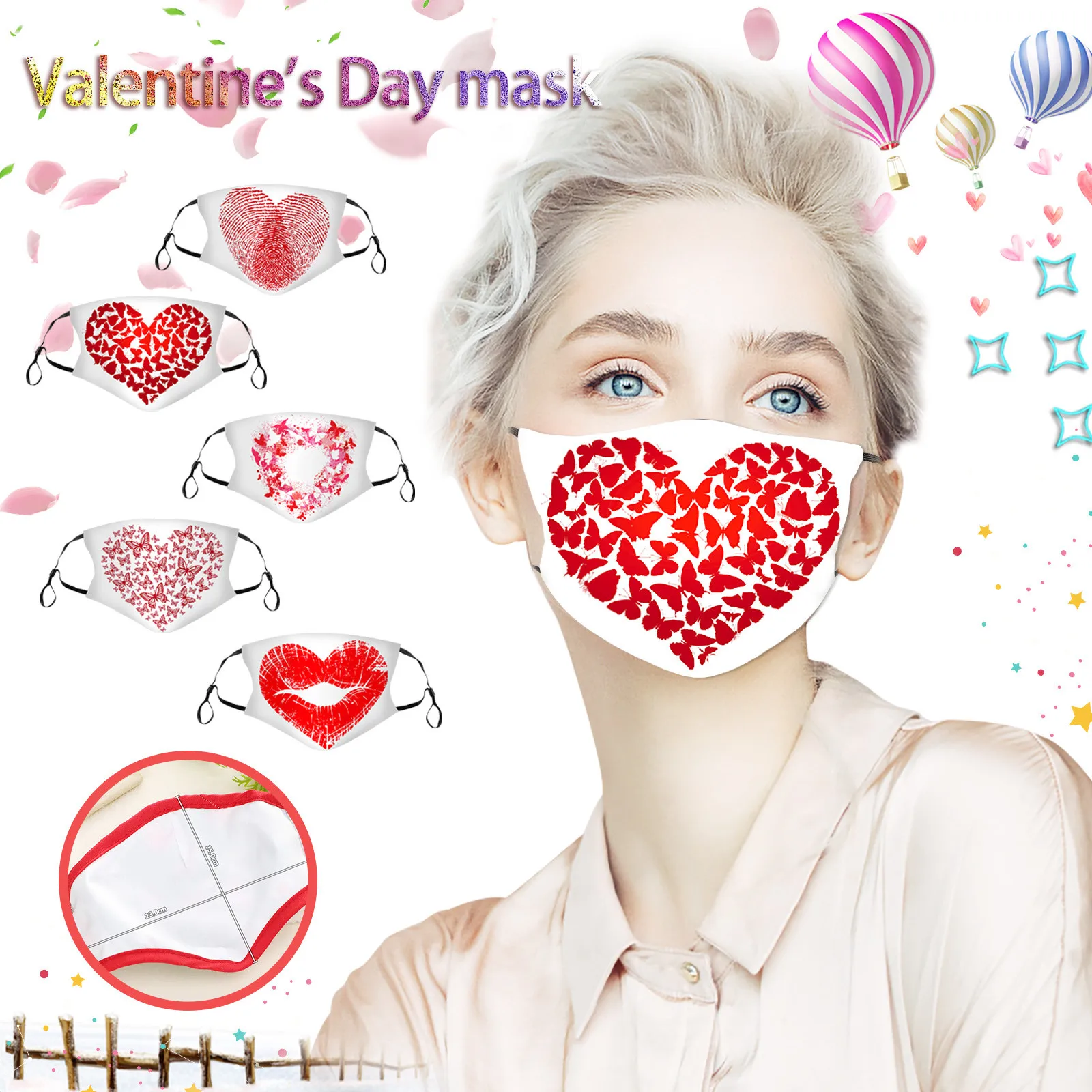 

Valentine's Washable Masks Reusable Adult Fast Delivery маска для лиа Headband Warm Loving Face Mask Rope Adjustable Cotton 1PC